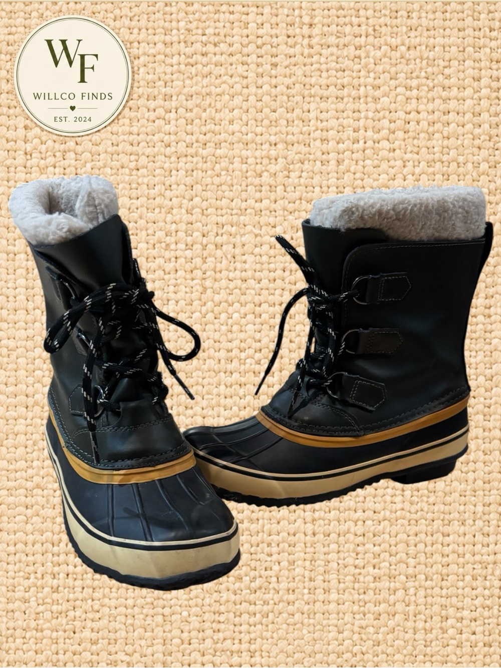 Target Girls Navy and Tan Waterproof Winter Lace-Up Boots with Faux Fur